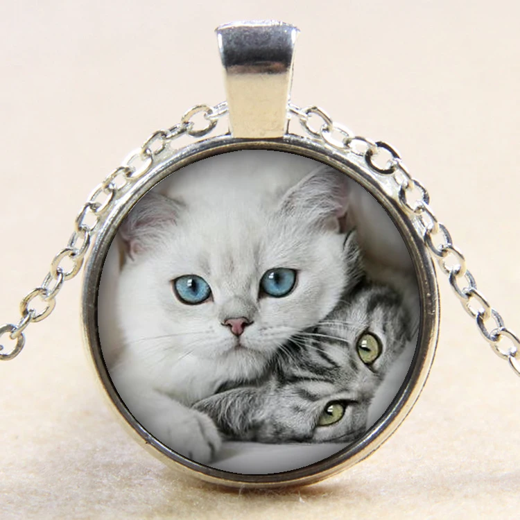 Лидер продаж Красота прекрасные кошки 25 мм стекло ожерелье с кабошоном ручная