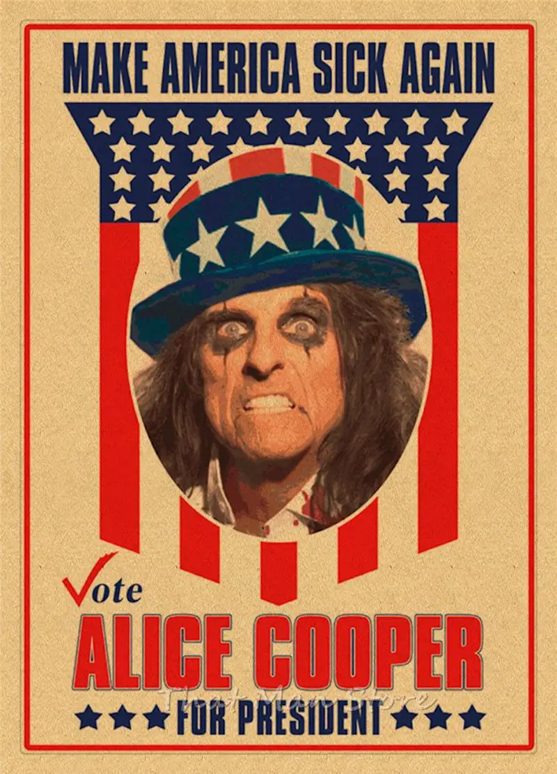 ROCK Alice Cooper retro Kraft Paper Poster vintage Wall Sticker Living Room Painting bar home pub cafe decor - Color: Light Green