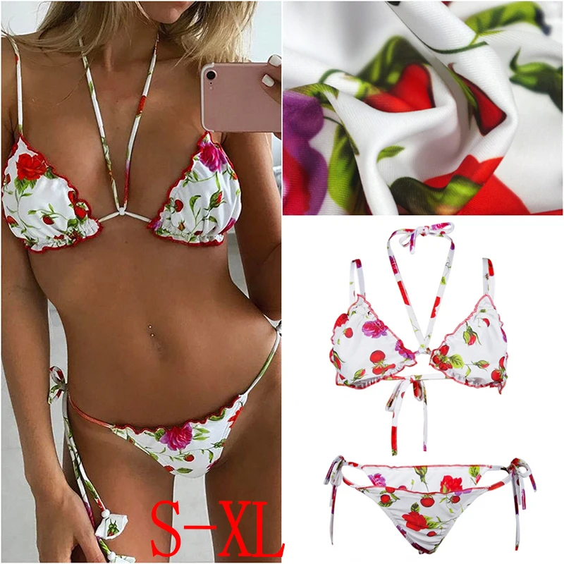 Бикини с низкой талией купальный костюм Холтер Цветочный микро бикини набор