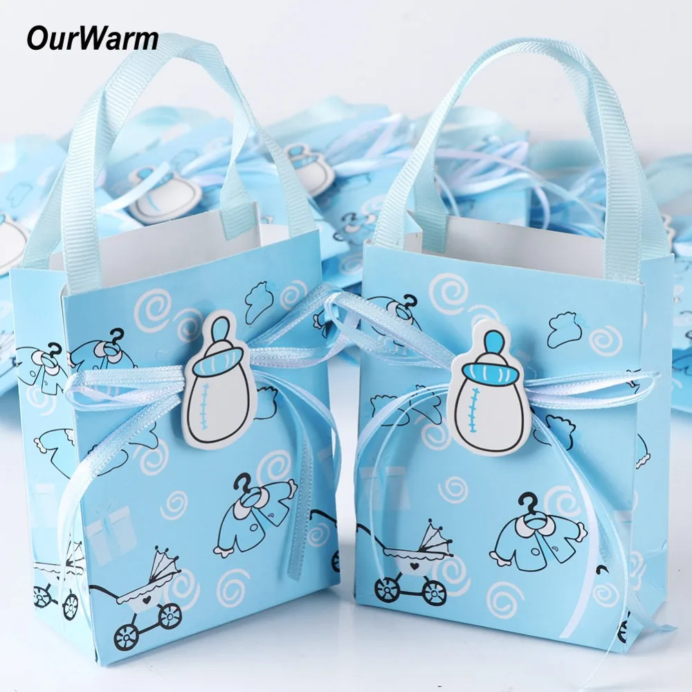 OurWarm 12 шт Babyshower мальчик девочка коробка шоколада печенья мешок торт упаковка бумажные мешки с ручками конфеты бар украшения
