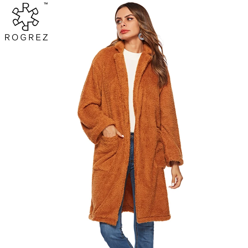 ROGREZ зимнее пальто из искусственного меха с карманами открытым стежком