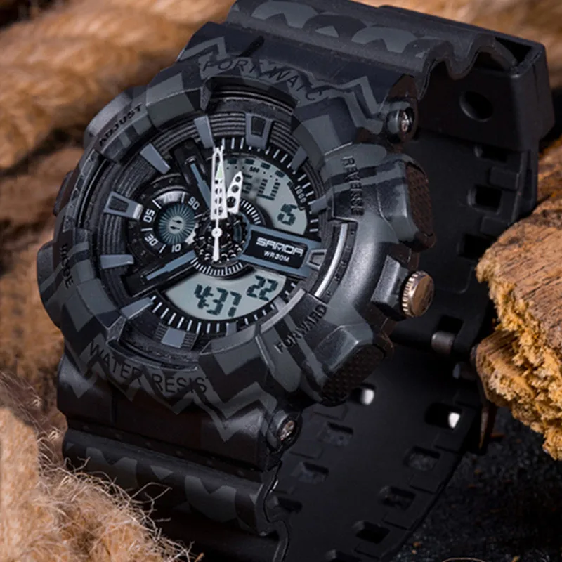 SANDA G Style спортивные часы мужские цифровые с двойным дисплеем Водонепроницаемые