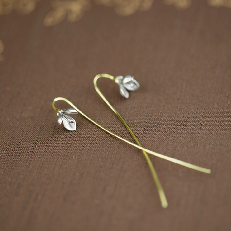 Женские висящие позолоченные 18К сережки ручной работы из стерлингового серебра