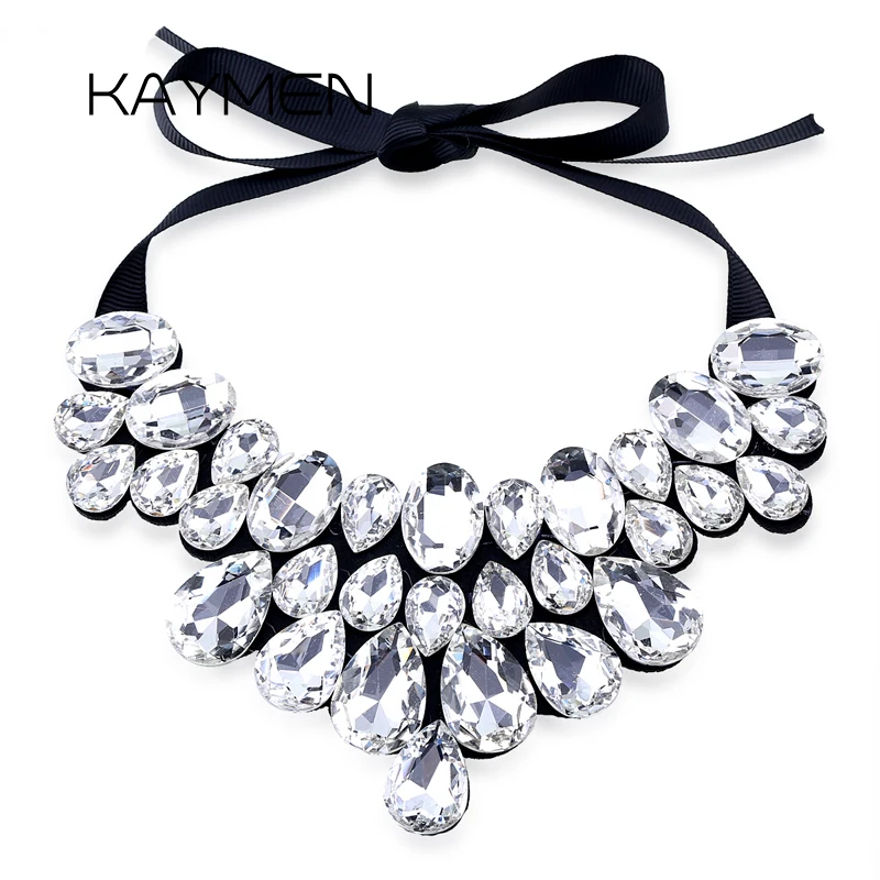 Handmade Glass Crystal Pendant Necklace for Women Fashion Statement Maxi 4 Colors Chokers Bijoux NK-01634 | Украшения и