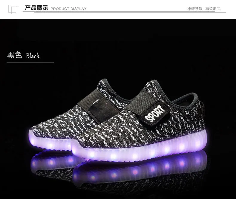 Size 25-37 Kids Led USB Recharge Glowing Shoes Children's Hook Loop Shoes Children's Glowing Sneakers Kids Led Luminous Shoes