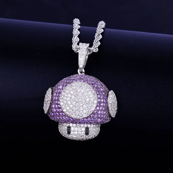 Ледяной красный кулон ожерелье с веревкой цепи Серебряный цвет Bling кубического циркония Мужчины Женщины хип-хоп ювелирные изделия - Окраска металла: Silver purple