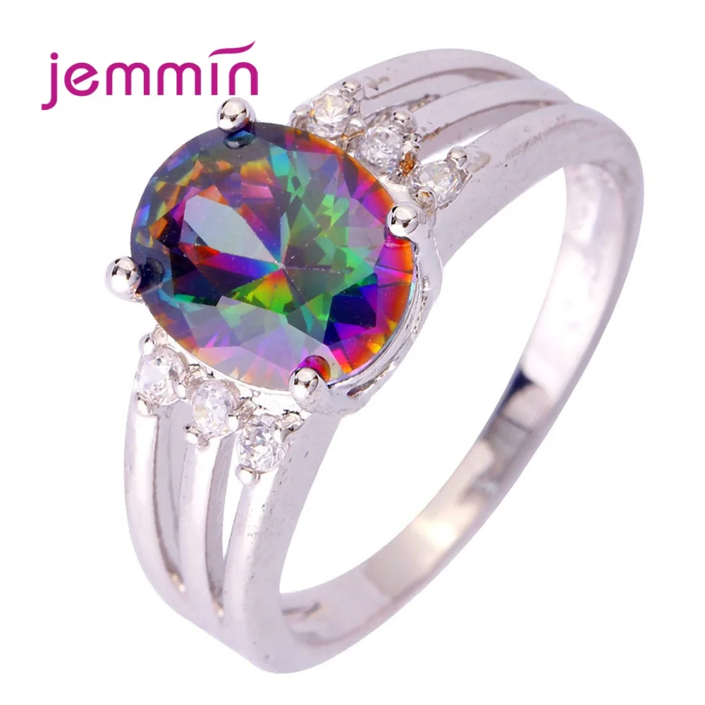 Очаровательное овальное Большое Серебряное кольцо с кристаллами классическое