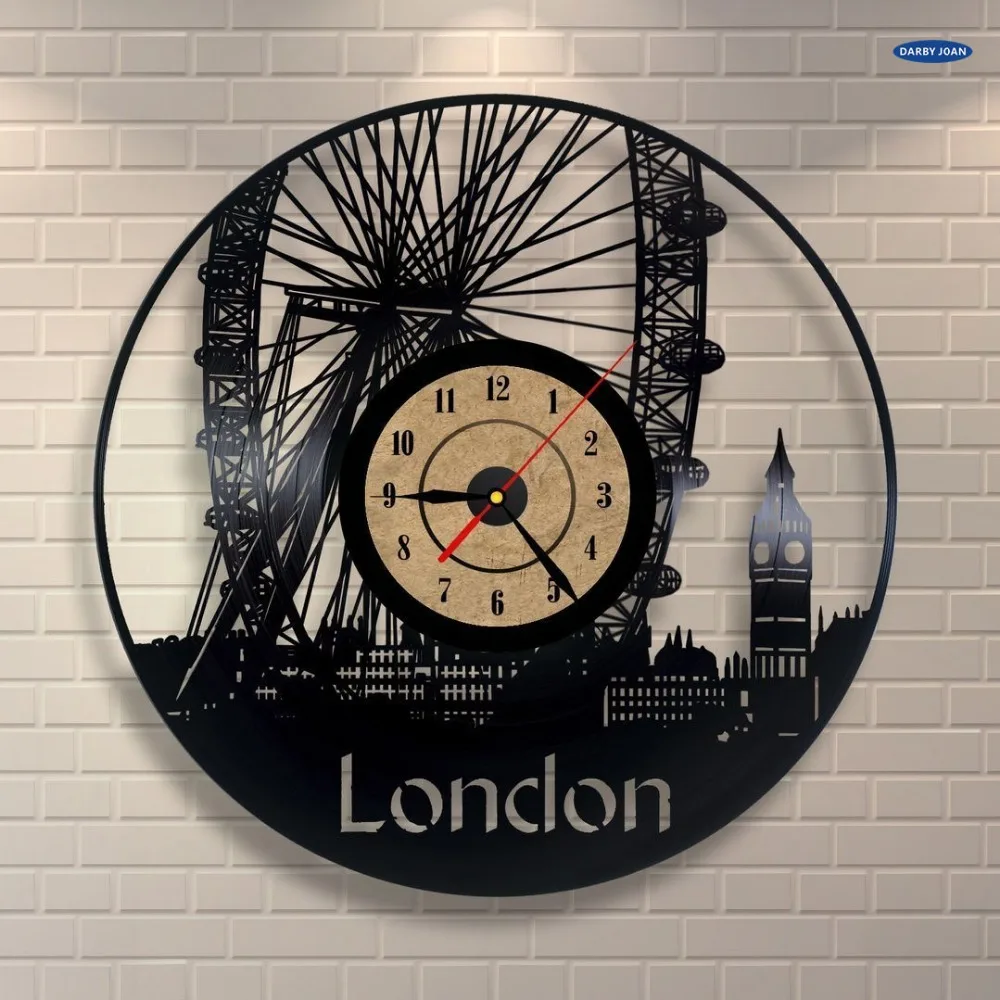 Music London Vinyl Wall Clock Art Gift Room Modern Home Record Vintage Decoration duvar saati | Дом и сад