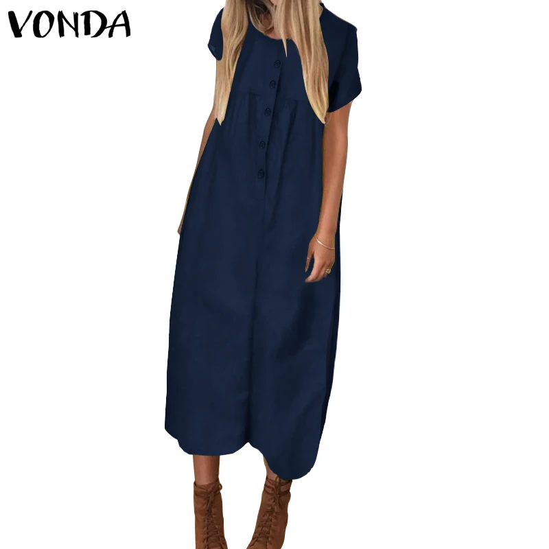 VONDA Casual Rompers Women Jumpsuits 2021 Vintage Short Sleeve Calf-Length Playsuit Wide Leg Pants Plus Size Overall Trousers | Женская