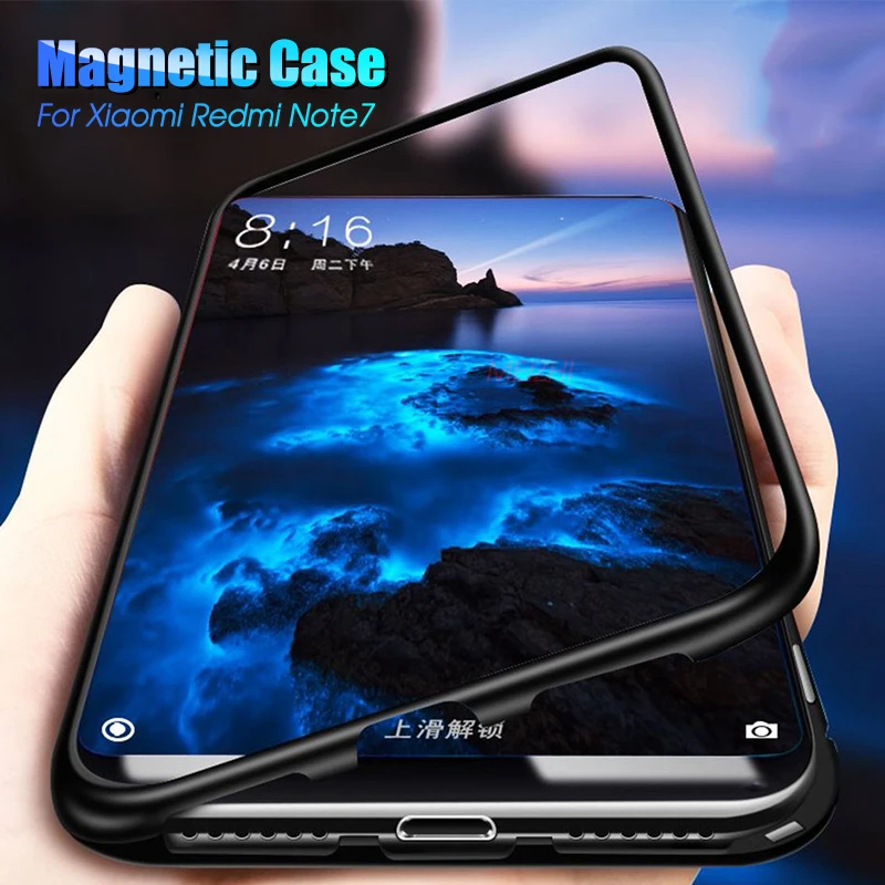 Чехол с магнитной адсорбцией для Xiaomi Redmi Note 7 Pro, чехол из закаленного стекла, Магнитная задняя крышка для Xiaomi Redme Note7, не 7, чехол