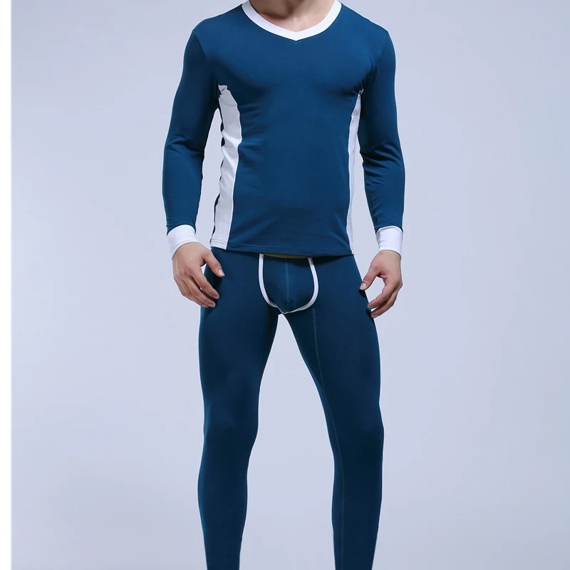 Мужское термобелье из хлопка WJ удобные зимние теплые мужские пижамы топы и