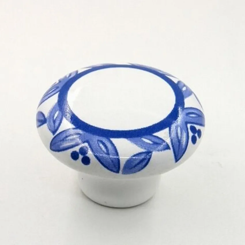 

38mm white and blue porcelain furniture knobs ceramic drawer cabinet pulls knobs blue flower ceramic handles knobs