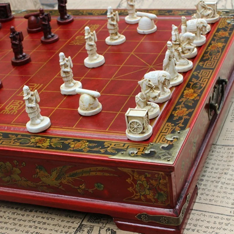 Yernea Antique Three-dimensional Chinese Chess Terracotta Warriors Nostalgic Desktop Wooden Chessboard Medium | Спорт и развлечения