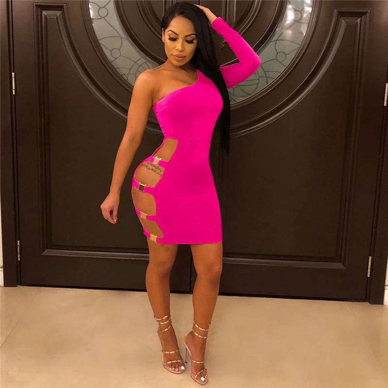 Adogirl Для женщин на одно плечо с длинным рукавом Bodycon Club платья пикантные