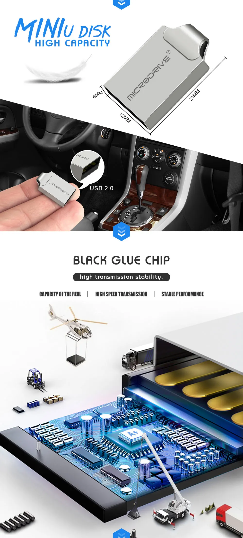 MicroDrive металлический USB флеш-накопитель 32 Гб Флешка 64 Гб 16 Гб usb флешка металлический брелок для ключей Мини-Флешка 32 ГБ высокоскоростной водонепроницаемый
