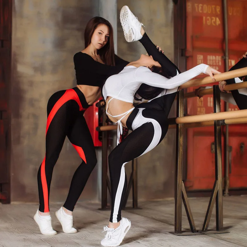 Для женщин Леггинсы спортивные брюки Фитнес пикантные сетчатые лоскутное