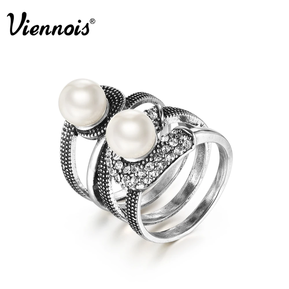 Новое Viennois винтажные посеребренные кольца для женщин двойные с искусственным