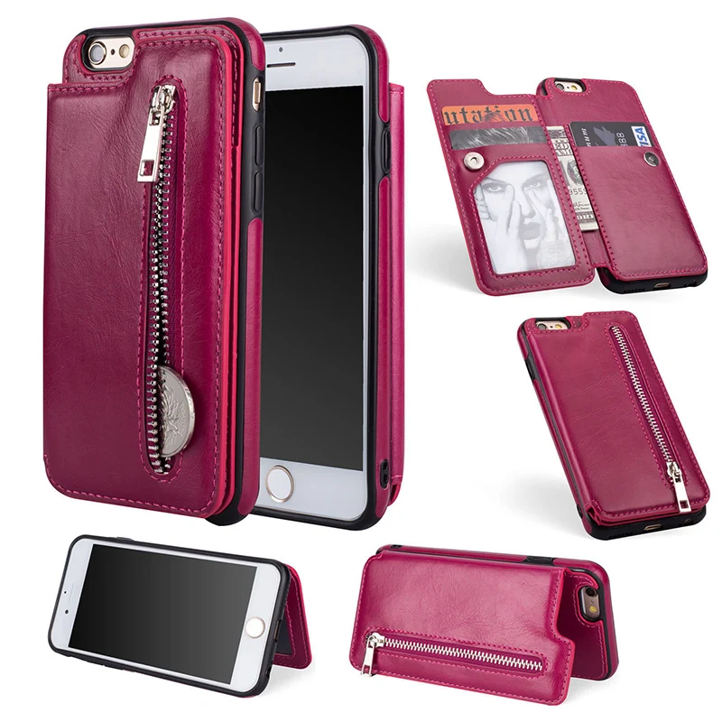 Zipper Flip Leather Case for iPhone X Card Slot Wallet Cases 7 8 6 6S Plus For Samsung Galaxy S8 S9 Note Coque |