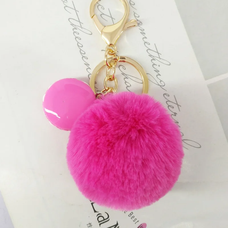 Брелок с меховым помпоном макарон плюшевый шар брелки для ключей декоративные
