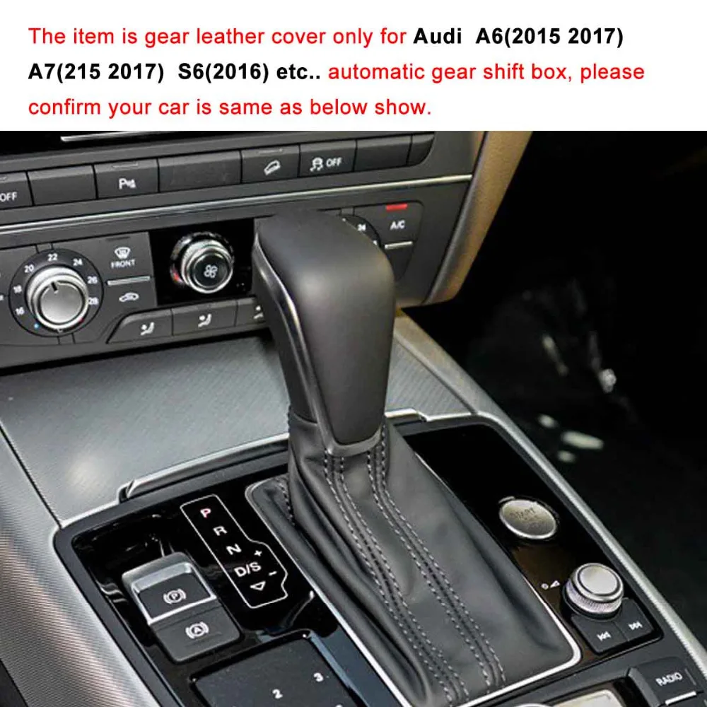 

Automatic Gear Cover for Audi A6 S616 A7 2015-2017 Gear Shift Collars Leather Cover Car Styling Hand-stitched Black/Red lines