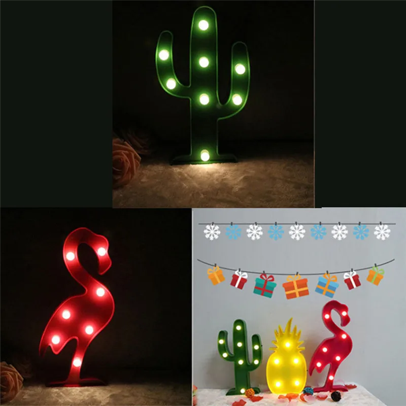 3D Flamingo Pineapple Cactus Cloud Night Light Plastic LED Lights Kids Room Bedroom Bedside Party Wedding Decoration Decoration