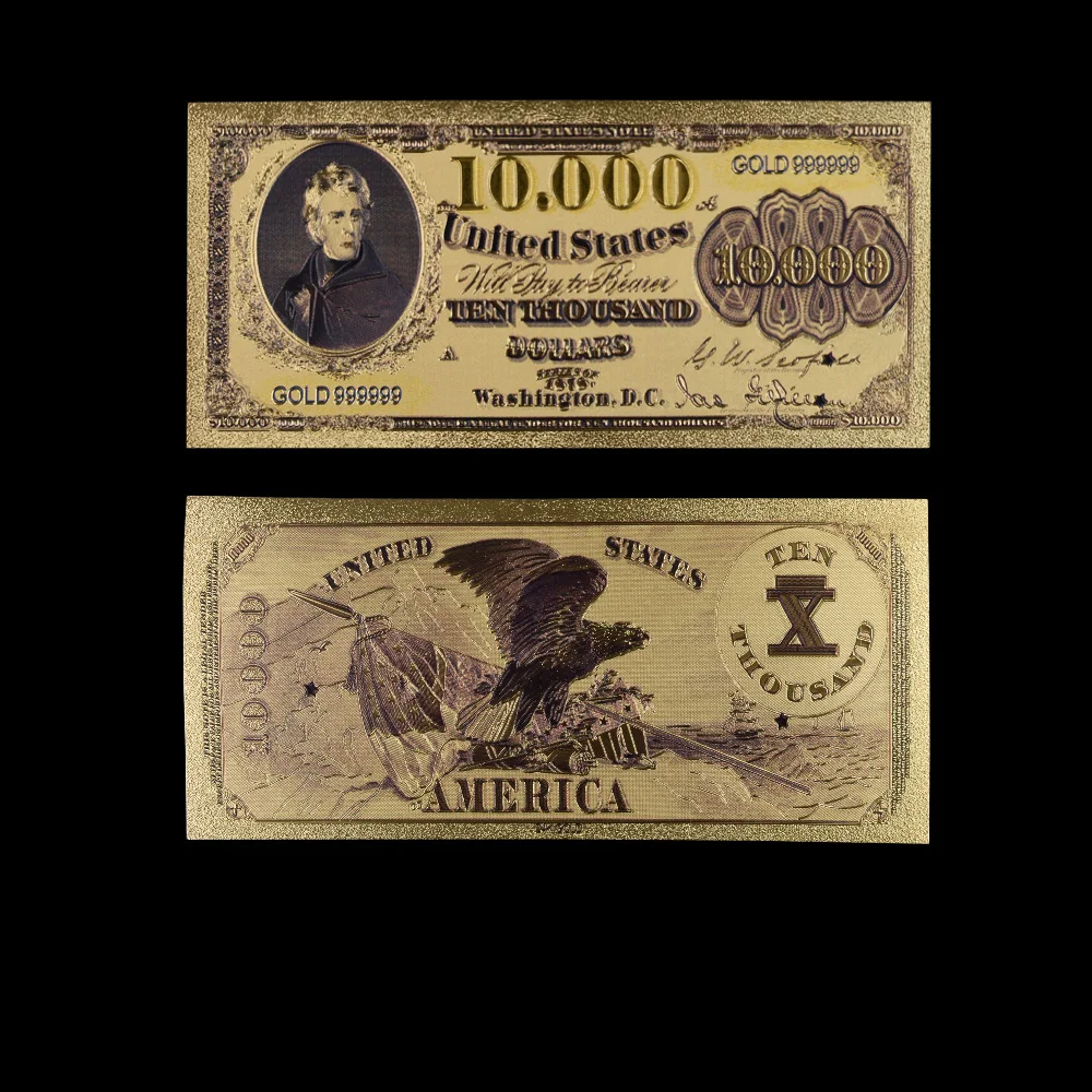 Новинка цветная Золотая банкнота 24K America 10000 долларов позолоченная для сувениров