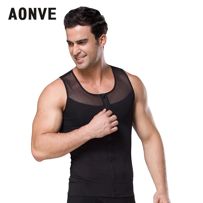 Aonve Male Shaper Hombre Abdomen Shapewear Men Belly Slimming Posture Vest Top Body Stretchy Zipper Underwear S-2XL | Мужская одежда