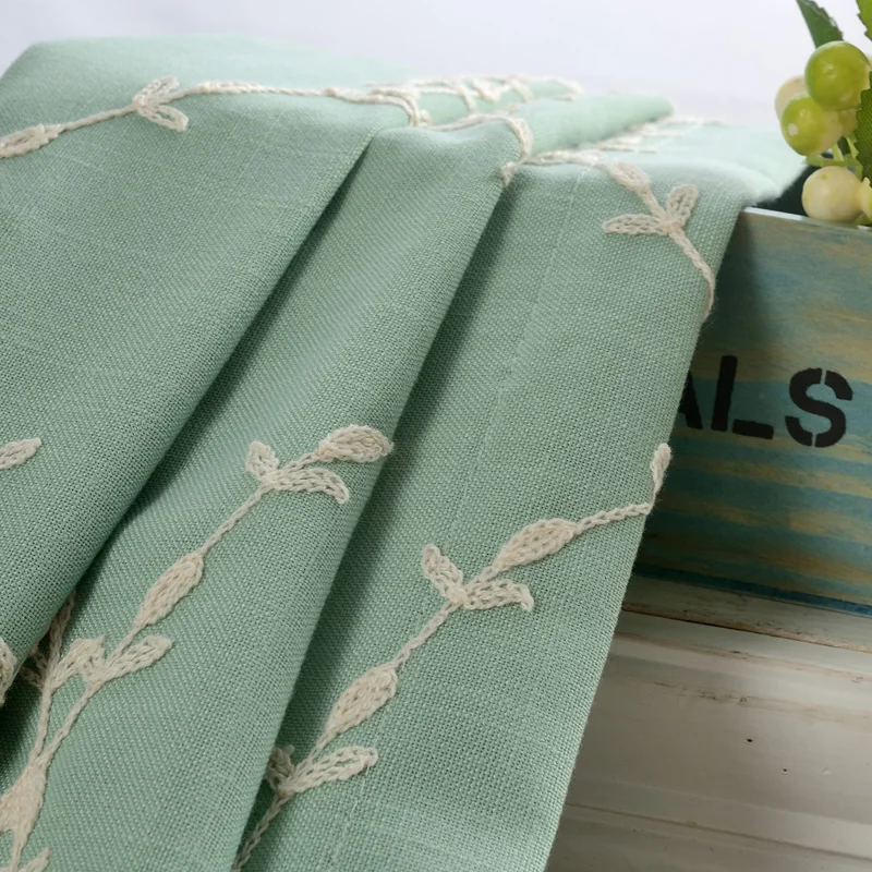 Корейские льняные занавески зеленого/кофейного цвета с вышивкой для гостиной