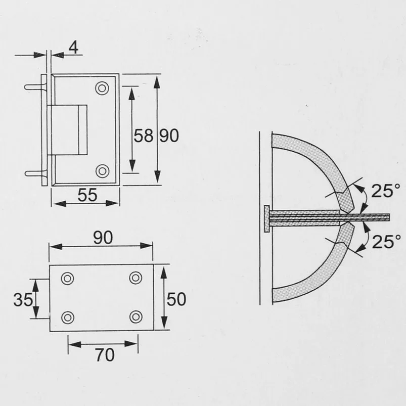 Пара Стекло Душ дверных петель Chrome полированная от стены до стекла Бескаркасных