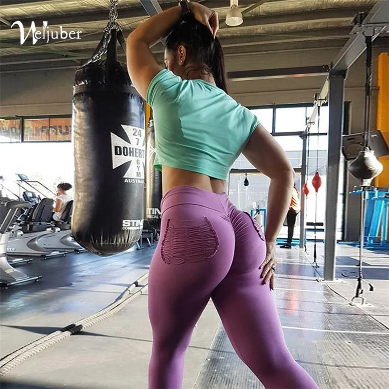 Weljuber Высокая Талия Кальсоны йоги Push Up бедра Леггинсы для женщин 2018 женские