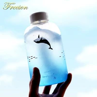 creative whale gradient color glass water bottle cute ocean animal bottles 600ml camping sport bottle tour drinkware drop ship
