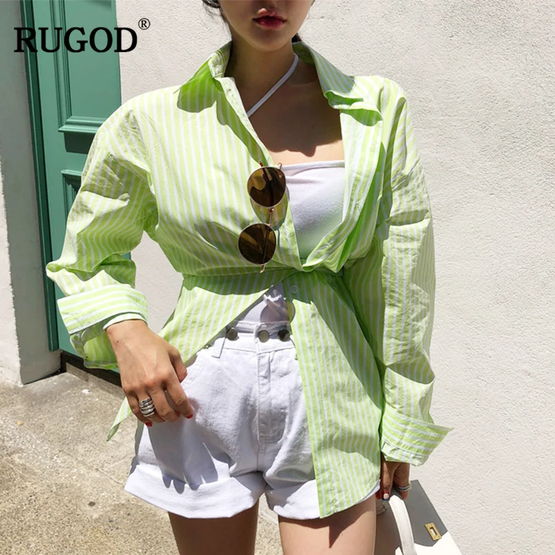 Новинка 2019 летняя длинная Повседневная стильная блуза RUGOD в полоску с отложным