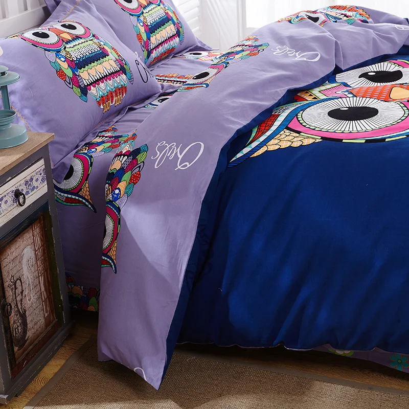 Сова Постельные принадлежности набор король Queen размер полный пододеяльник