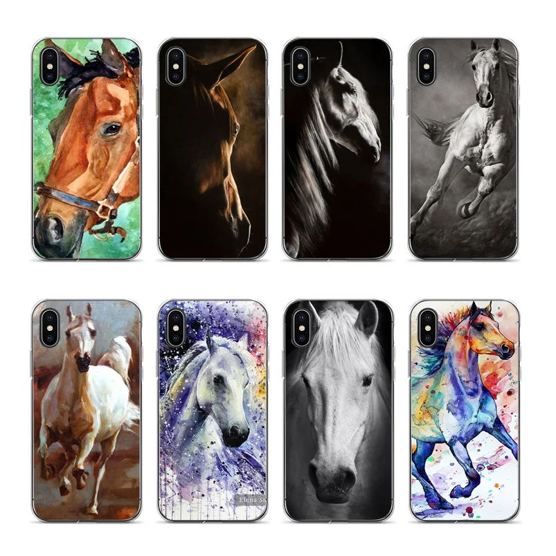 Мягкий чехол Aiboduo с акварельными лошадьми бегущими для iPhone 8 8plus 7 7plus 6s plus 5 5S SE XSMax X