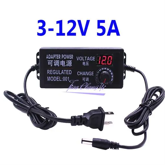 3 to 12V 5A Регулируемый адаптер переменного тока в постоянный ток 3-12 в 9-24 В 2A 3A 5A с регулируемым напряжением с экраном дисплея Универсальный адаптер питания штепсельная вилка стандарта ЕС/США - Цвет: 3 to 12V 5A