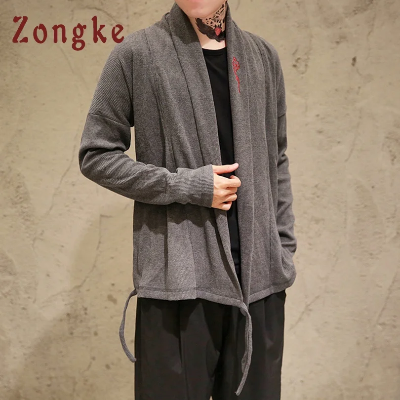 Zongke Китайская вышивка кардиган Для мужчин зимой хлопок v образным вырезом
