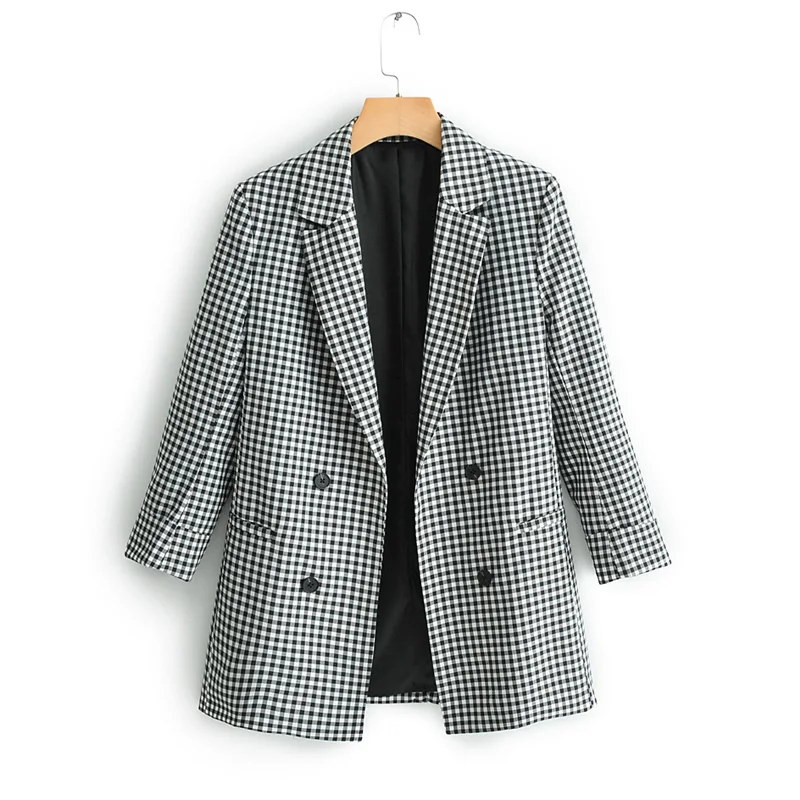 

Chic Plaid Double Breasted Blazer Women New Spring Elegant Office Lady Workwear Female Jacket Suit Coat Autumn Outwears AO961