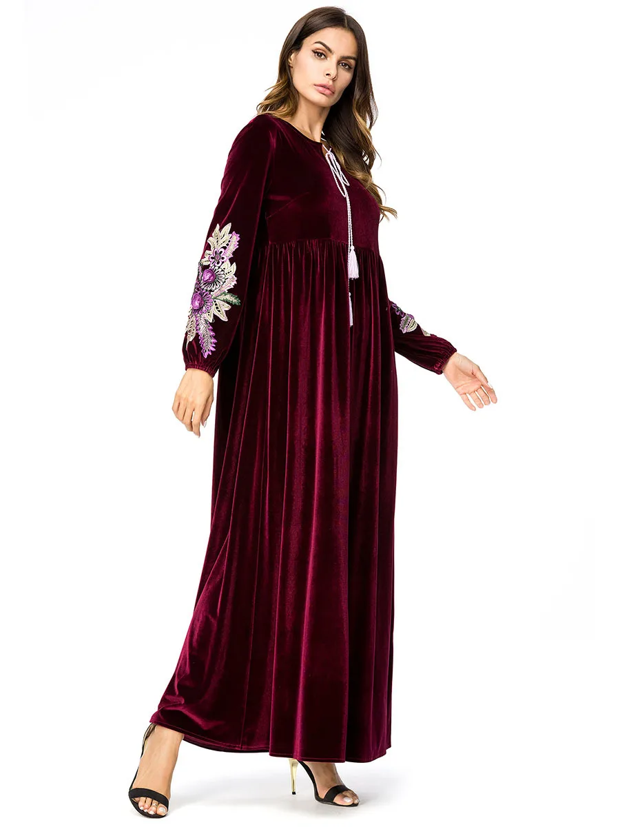 Ближний Восток мусульманская вышивка abaya Макси платье кимоно свободный Рамадан