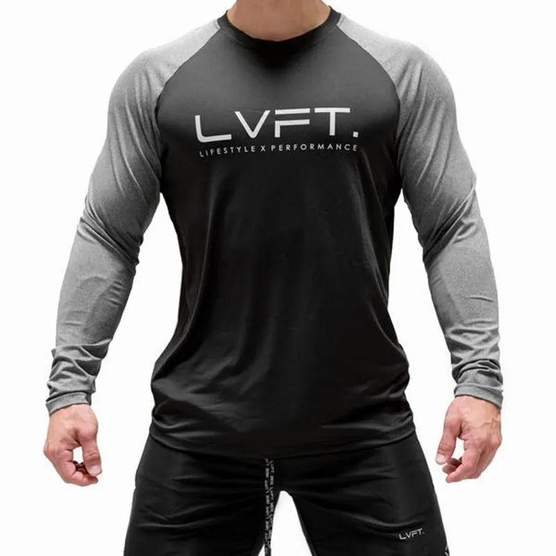 gray 2 Voobuyla, хлопок, Спортивная футболка для спортзала, Мужская футболка с длинным рукавом для бега, Мужская футболка для тренировки, тренировочные футболки, топы для фитнеса, Спортивная футболка - Цвет: gray 2