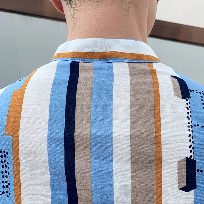 Мужская гавайская рубашка пуловер полосатая с принтом мужская повседневная camisa