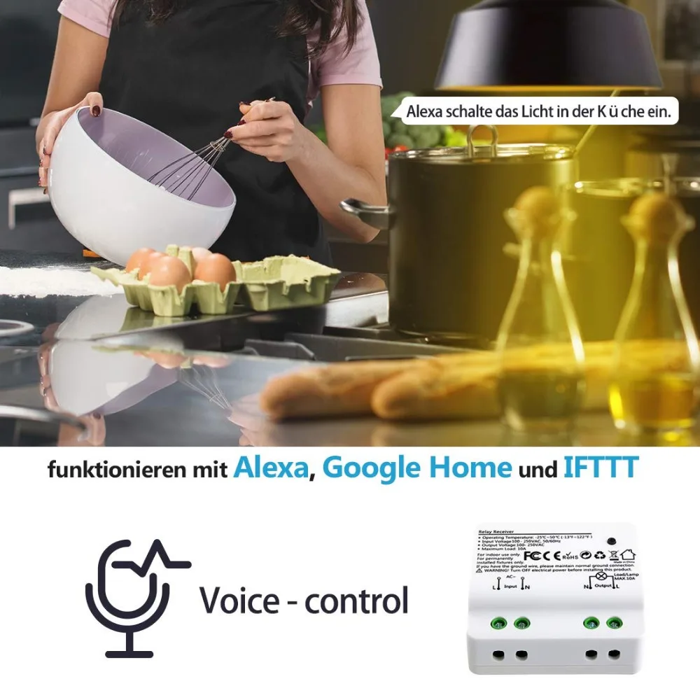 Tuya Smart WiFi переключатель модуль 15A Alexa Echo Google Home Голосовое управление, приложение огни на дистанционном управлении, устан