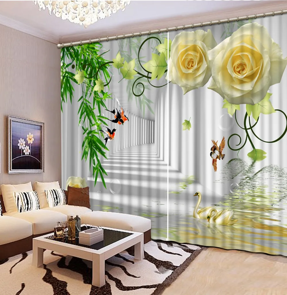 rose curtains space curtain Curtains Decoration European 3D For Living room Blackout Roaantic | Дом и сад