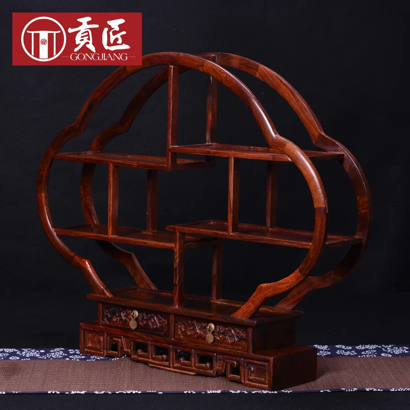 Маленькая круглая полка из красного дерева старинная Китайская античная