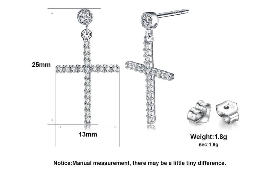 ORSA JEWELS, циркониевые серьги, чистое Стерлинговое Серебро для женщин/мужчин, настоящая 925 пробы, серебряные серьги-капли с крестиком, модное ювелирное изделие, SE37