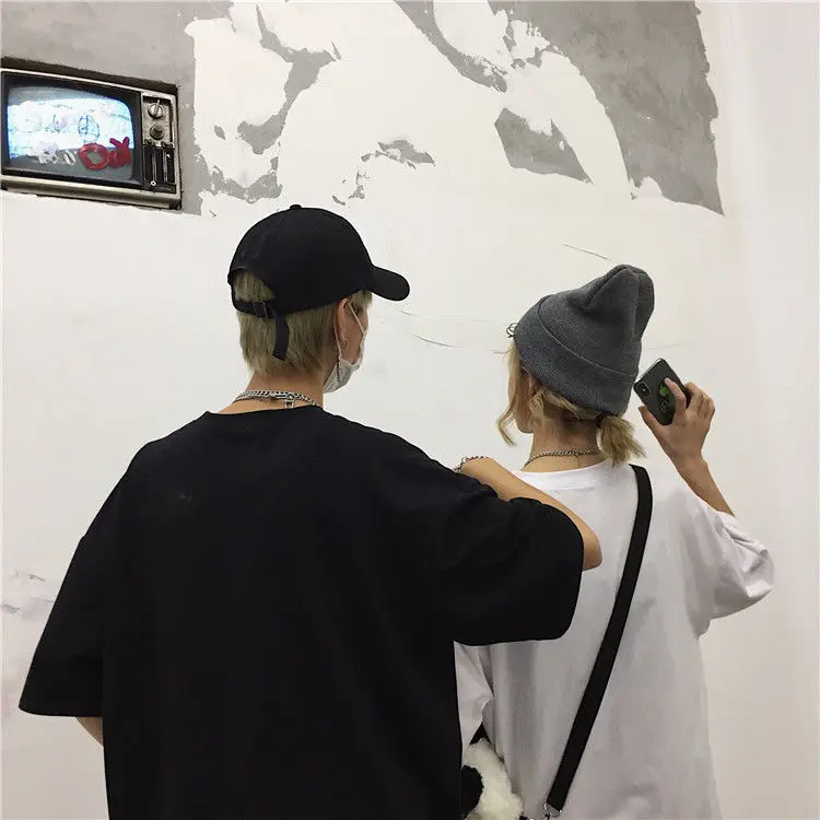 Летняя одежда, модная уличная футболка для пары, корейский стиль, Ulzzang, Harajuku, винтажный принт, короткий рукав, футболки для женщин, свободная футболка