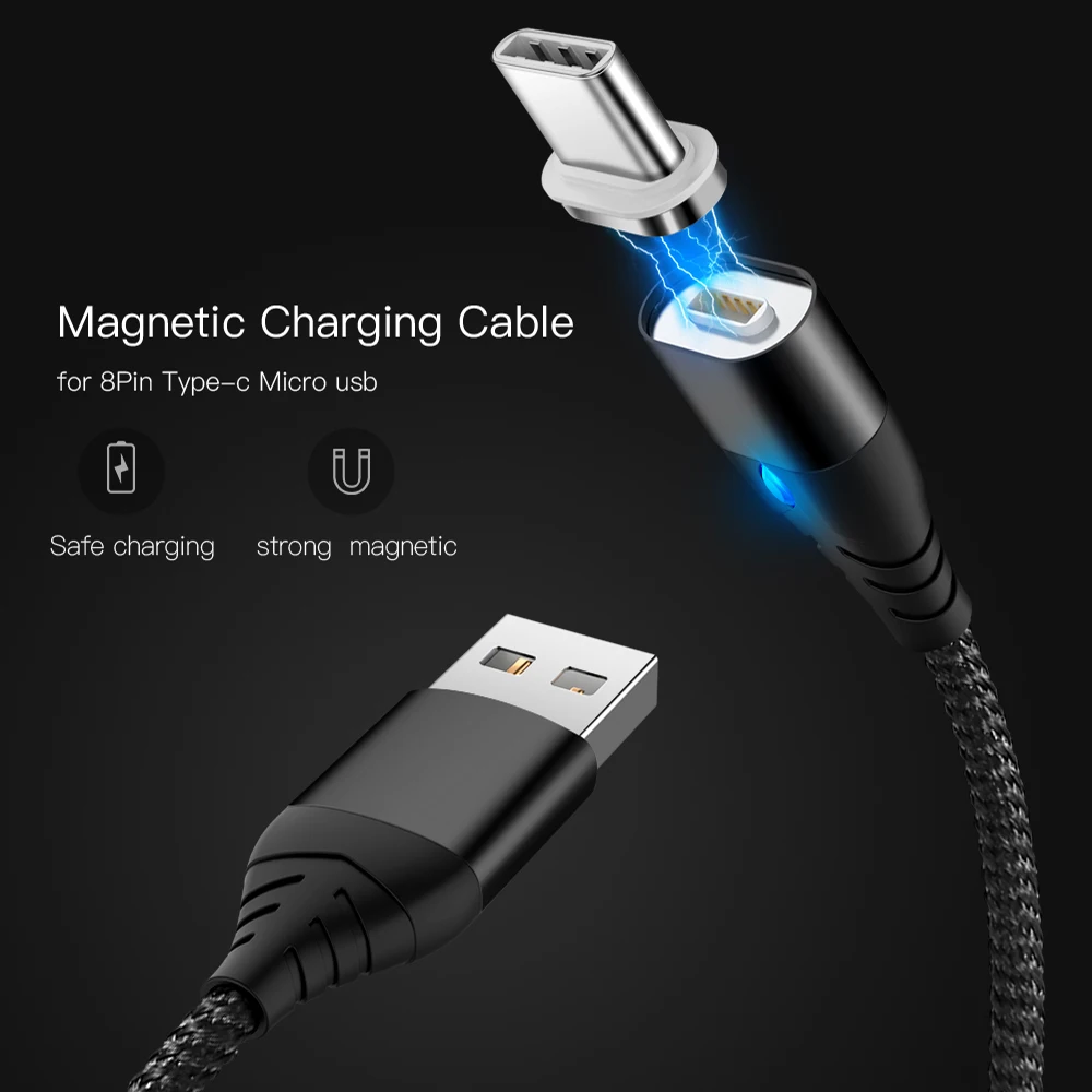 Магнитный USB кабель 3 А для быстрой зарядки Micro Type C Samsung Xiaomi универсальный шнур