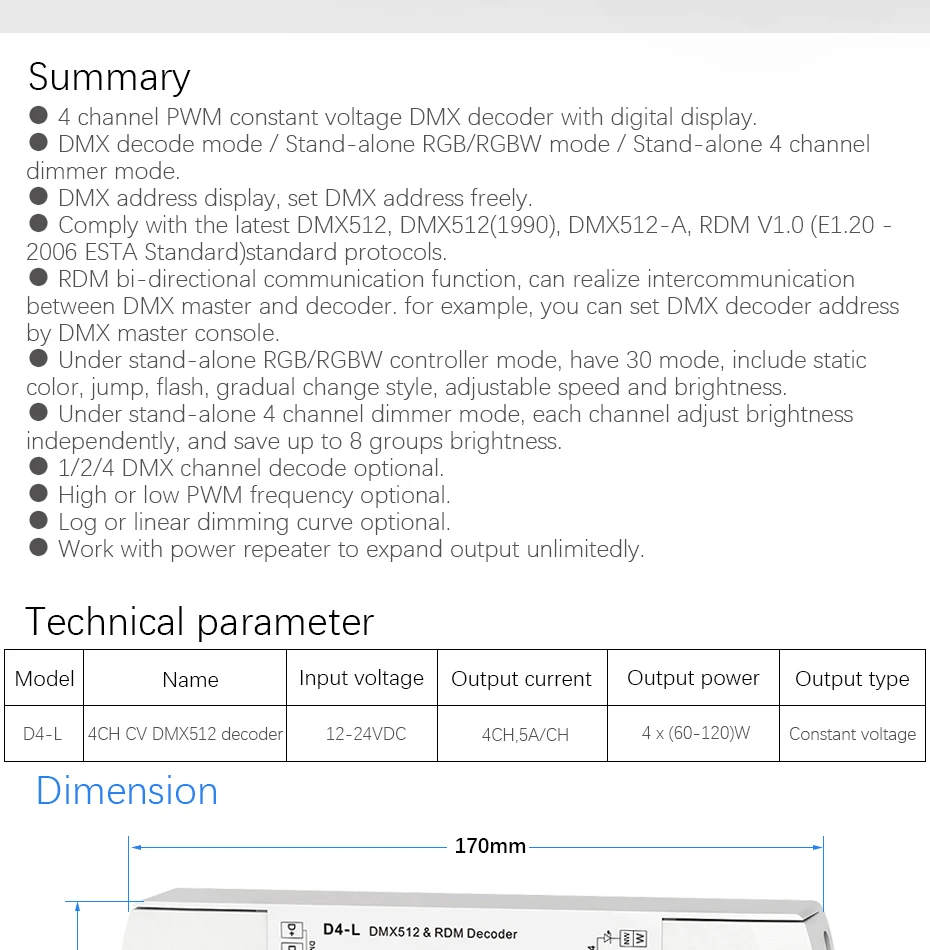 D4-L DC12V-36V 20A 4 канала 4CH ШИМ постоянное напряжение DMX декодер DMX512 светодиодный контроллер для RGB RGBW светодиодные ленты