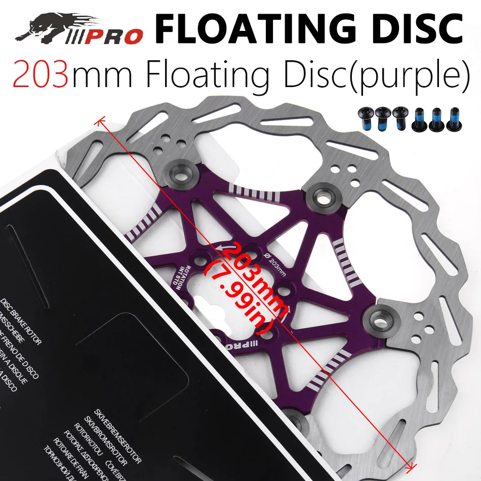 203mm purple IIIPRO велосипед дисковый тормоз роторы DH Сверхлегкий плавающий диск тормозные колодки 160 мм 180 мм 203 мм 6/7/8 дюймов для MTB велосипедные запчасти компонент - Цвет: 203mm purple
