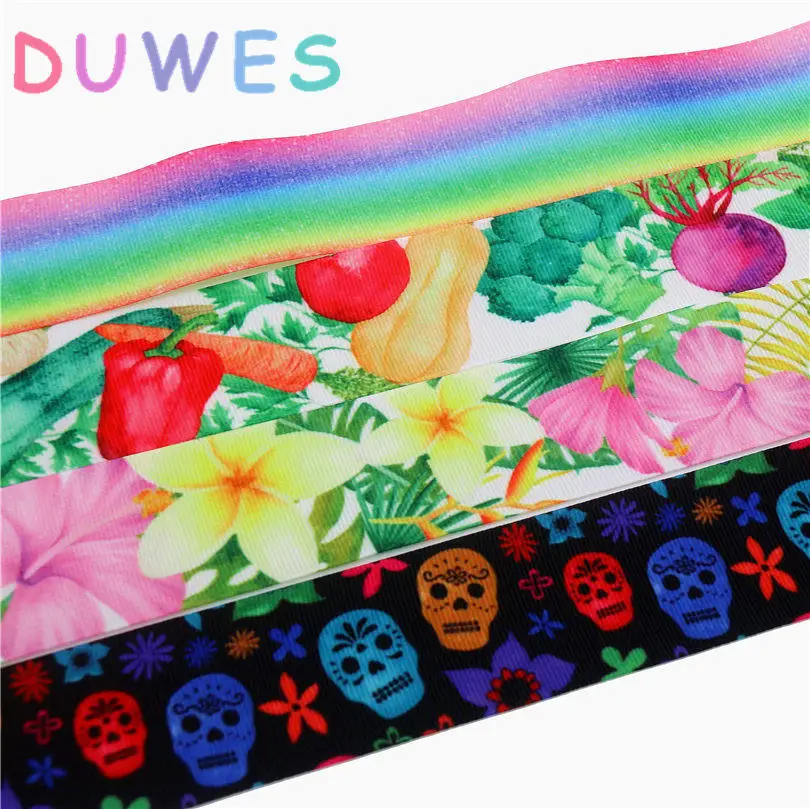 

DUWES 1.5'' Free shipping skull vegetable flower gradient printed grosgrain ribbon Accessory hairbow headwear DIY 38mm D766