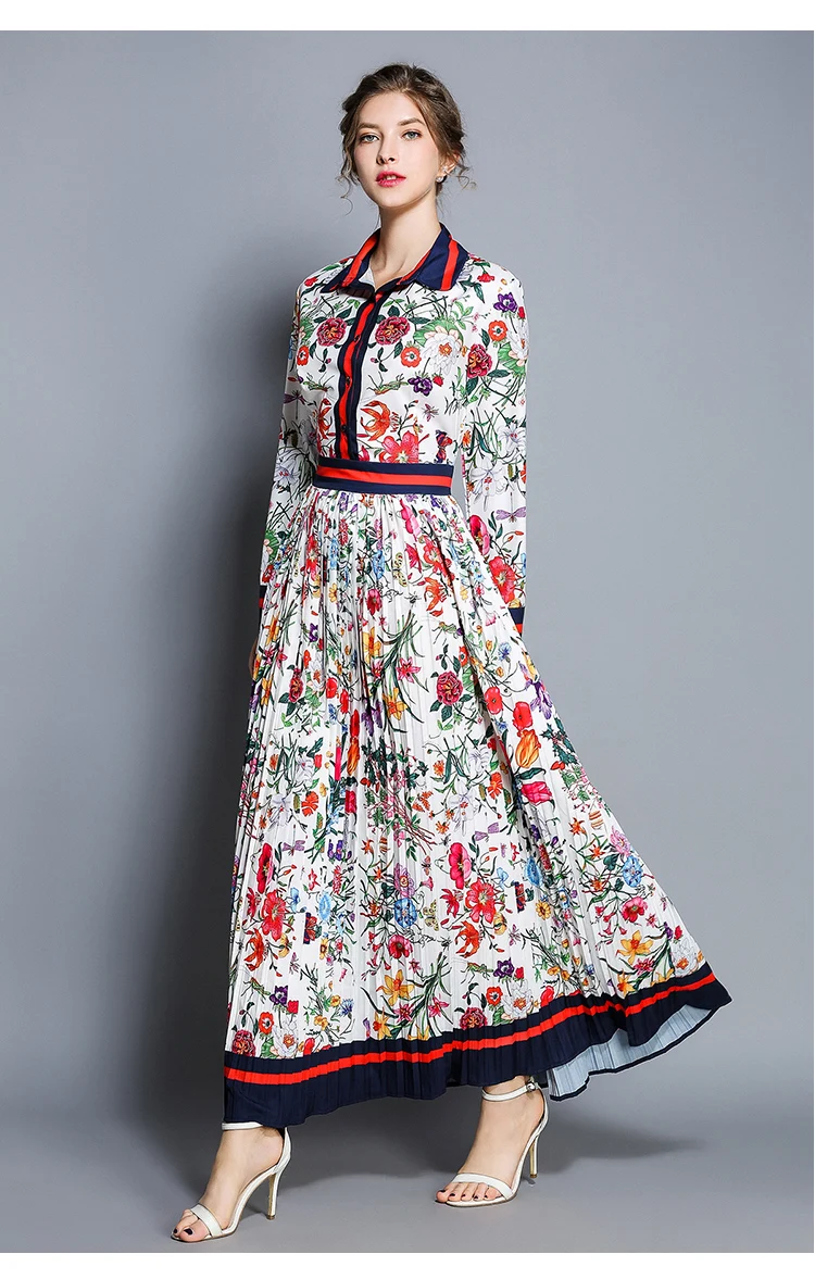 2018 Новая Осенняя модная женская одежда плиссированное платье на пуговицах с